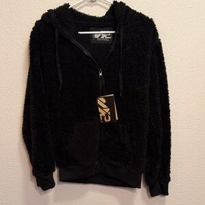 🐼🐼🐼BOGOHO🐼🐼🐼Black Fuzzy Zip-Up Hoodie-Large